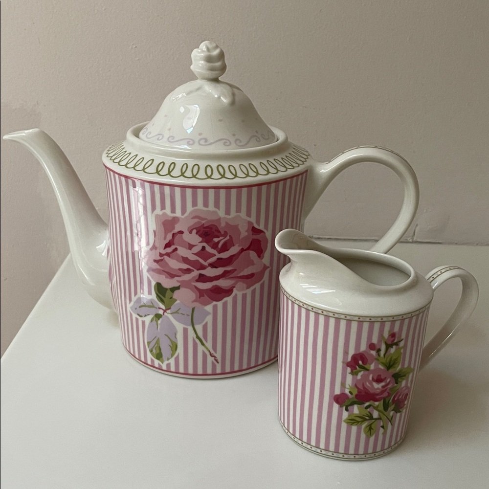 Laura Ashley Celia Bone China Teapot and Creamer Set